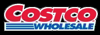 Costco Wholesale logo with red text and blue horizontal lines on white background